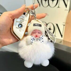 New Cute Fluffy Plush Sleep Doll Keychain Bag Charm